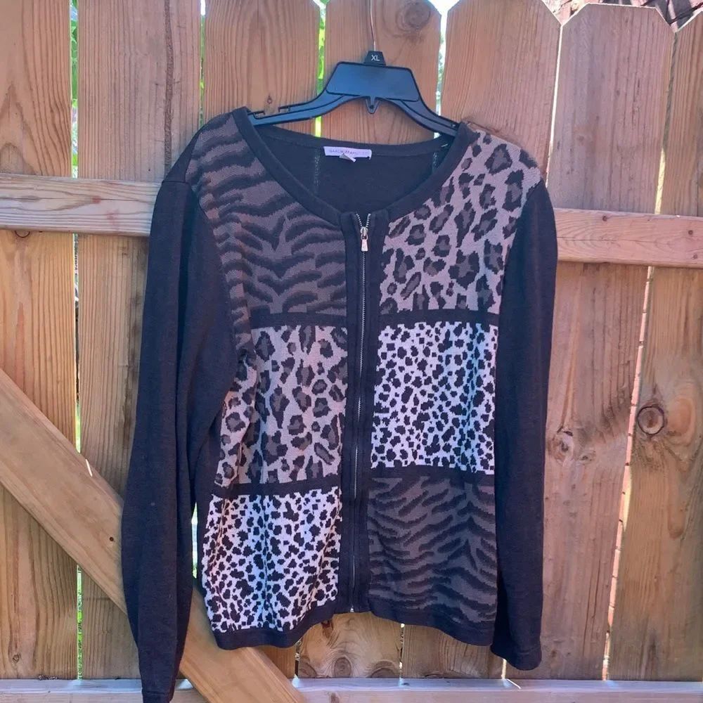 Isaac Mizrahi Black and Brown Animal Print Cardigan